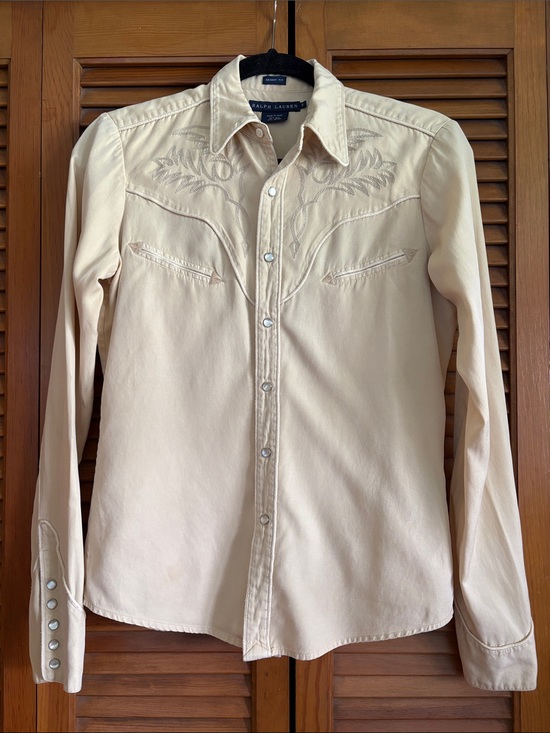 Ralph Lauren Tops - Ralph Lauren Light Cream Western Embroidered Snap-Front Shirt
